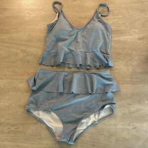 Kortni Jeane Set M Peplum Bottom & Scoop Back Top Heathered Grey EUC